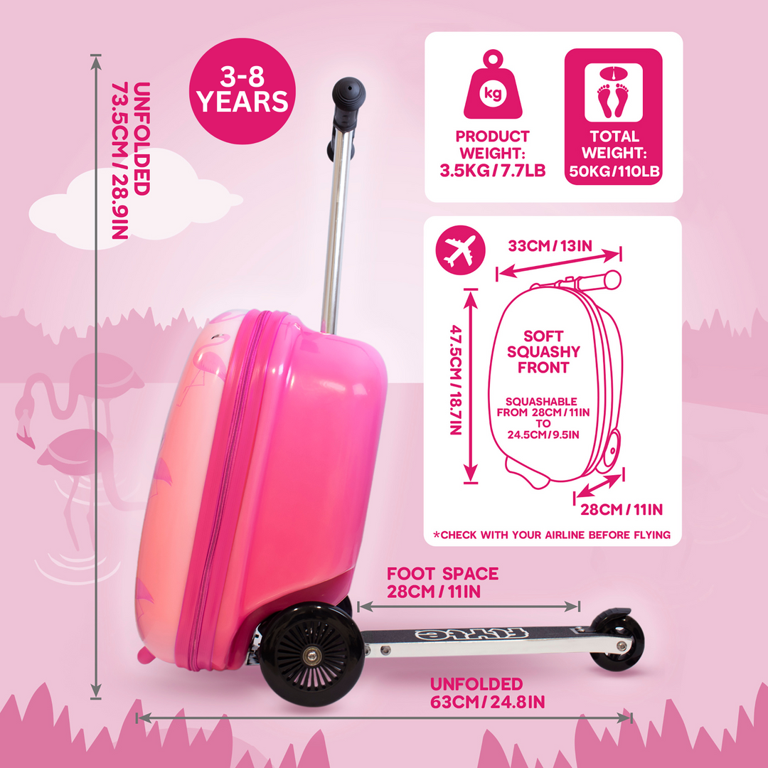 BUY 1 GET 1 FREE! Zinc Flyte Fifi the Flamingo Scooter Suitcase